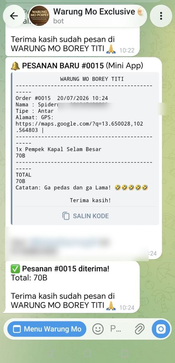 Pesanan masuk di chat