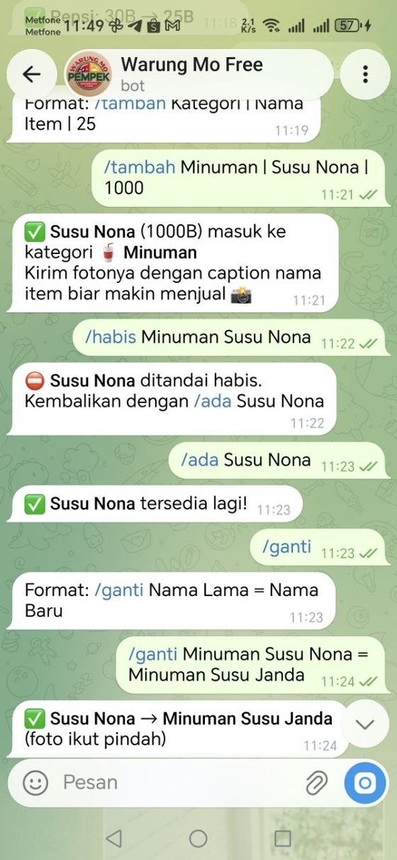 Ubah harga dari chat